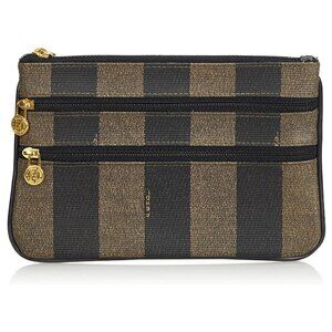 Fendi Vintage Pequin Multi-zipper Canvas Striped Zucca Pouch Clutch